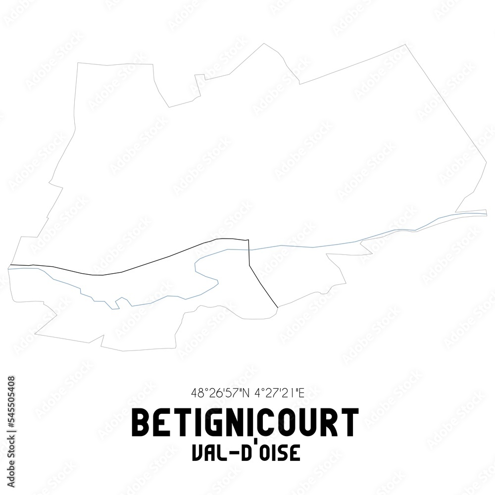 BETIGNICOURT Val-d'Oise. Minimalistic street map with black and white lines.