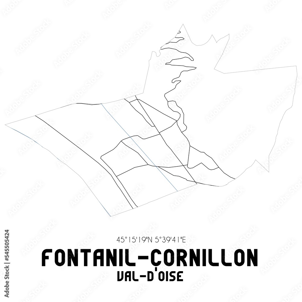 FONTANIL-CORNILLON Val-d'Oise. Minimalistic street map with black and white lines.