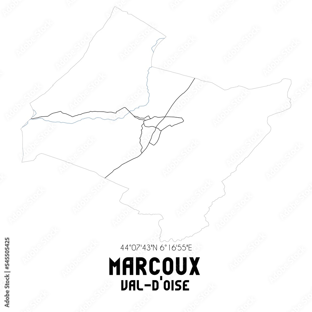 MARCOUX Val-d'Oise. Minimalistic street map with black and white lines.