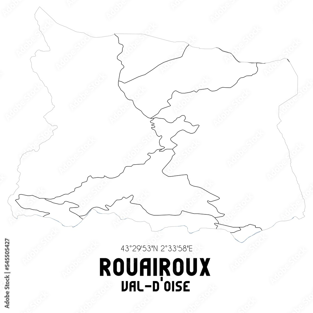 ROUAIROUX Val-d'Oise. Minimalistic street map with black and white lines.