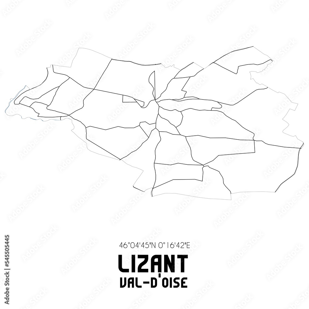 LIZANT Val-d'Oise. Minimalistic street map with black and white lines. LIZANT Val-d'Oise. Minimalistic street map with black and white lines.