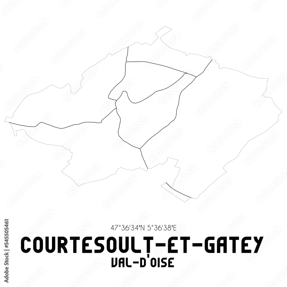 COURTESOULT-ET-GATEY Val-d'Oise. Minimalistic street map with black and white lines.