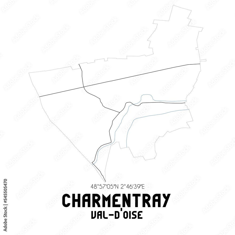 CHARMENTRAY Val-d'Oise. Minimalistic street map with black and white lines.