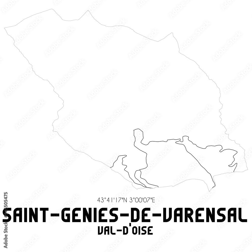 SAINT-GENIES-DE-VARENSAL Val-d'Oise. Minimalistic street map with black and white lines.