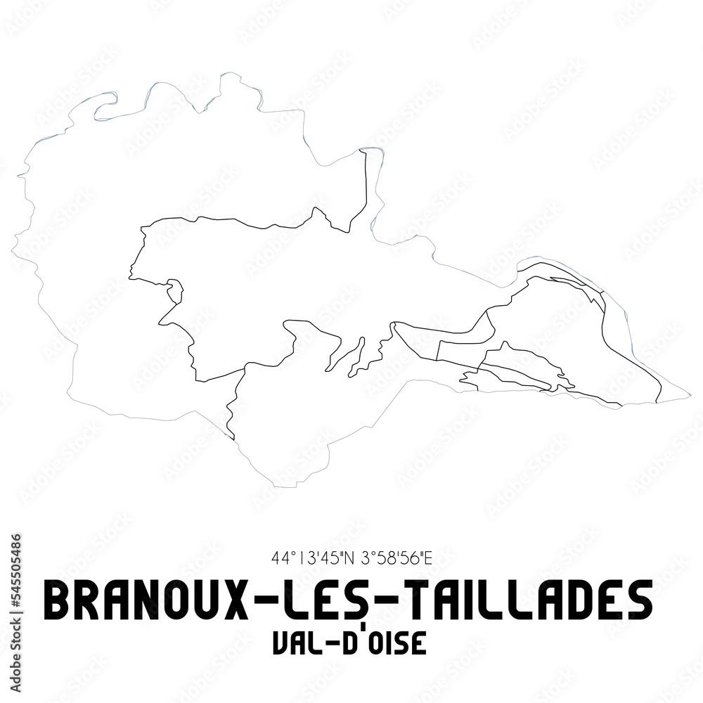 BRANOUX-LES-TAILLADES Val-d'Oise. Minimalistic street map with black and white lines.