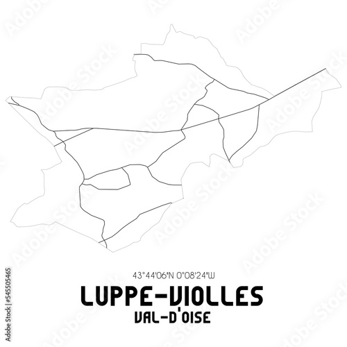 LUPPE-VIOLLES Val-d Oise. Minimalistic street map with black and white lines.