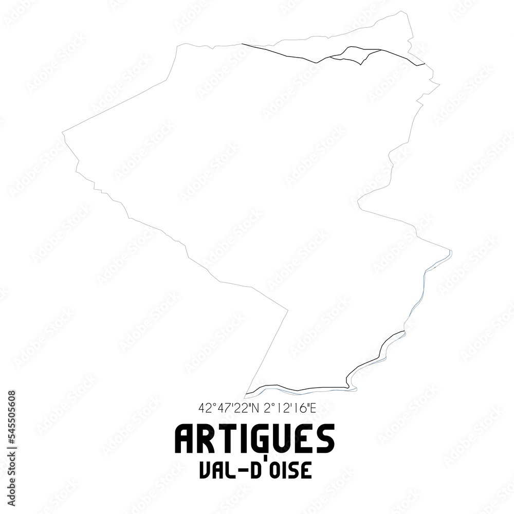 ARTIGUES Val-d'Oise. Minimalistic street map with black and white lines.