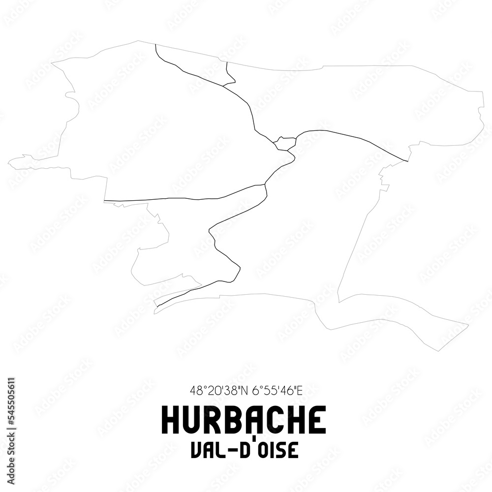 HURBACHE Val-d'Oise. Minimalistic street map with black and white lines.