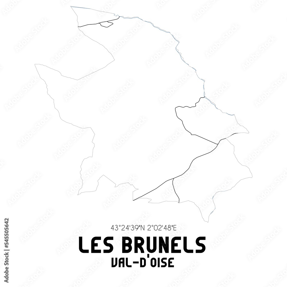 LES BRUNELS Val-d'Oise. Minimalistic street map with black and white lines.