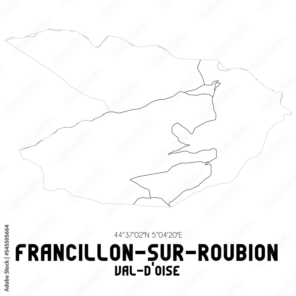 FRANCILLON-SUR-ROUBION Val-d'Oise. Minimalistic street map with black and white lines.