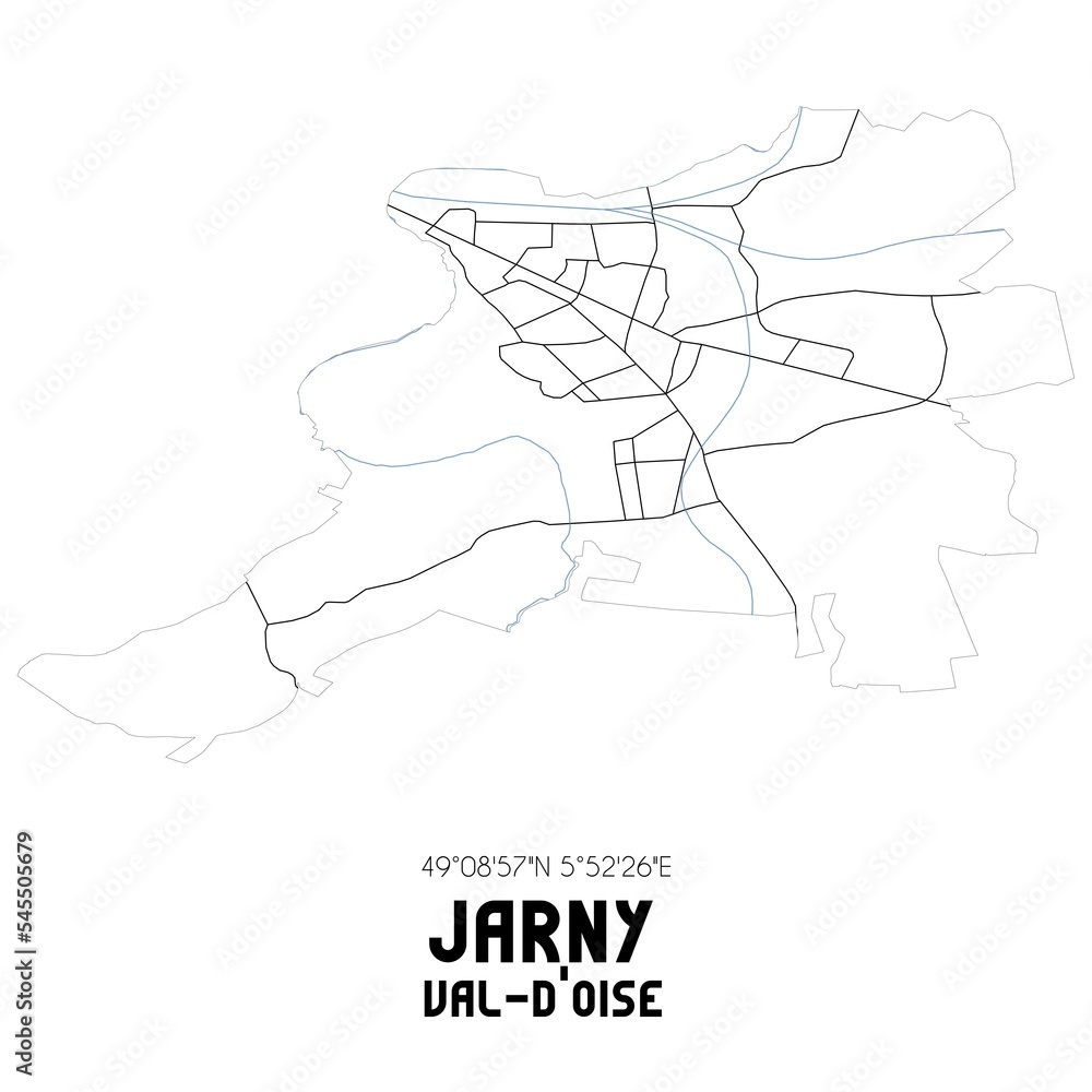 JARNY Val-d'Oise. Minimalistic street map with black and white lines.