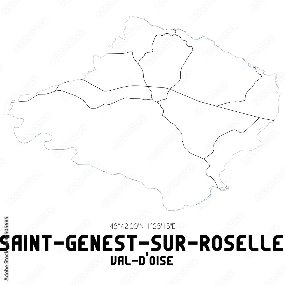SAINT-GENEST-SUR-ROSELLE Val-d'Oise. Minimalistic street map with black and white lines.