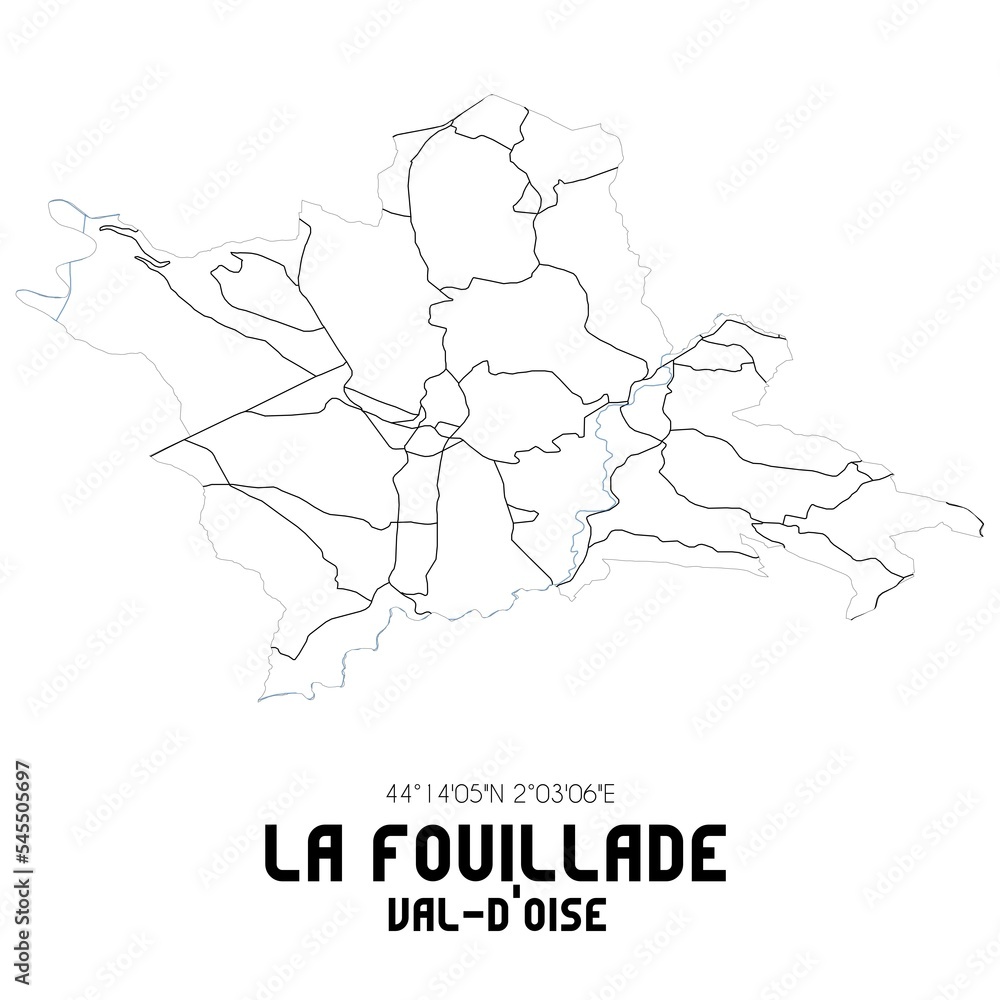 LA FOUILLADE Val-d'Oise. Minimalistic street map with black and white lines.