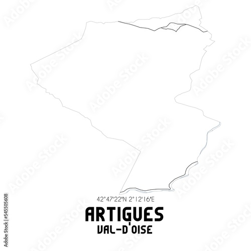 ARTIGUES Val-d Oise. Minimalistic street map with black and white lines.