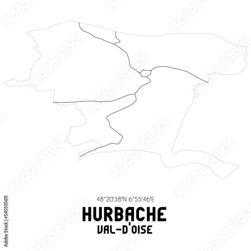 HURBACHE Val-d'Oise. Minimalistic street map with black and white lines.