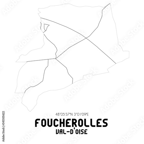 FOUCHEROLLES Val-d'Oise. Minimalistic street map with black and white lines.