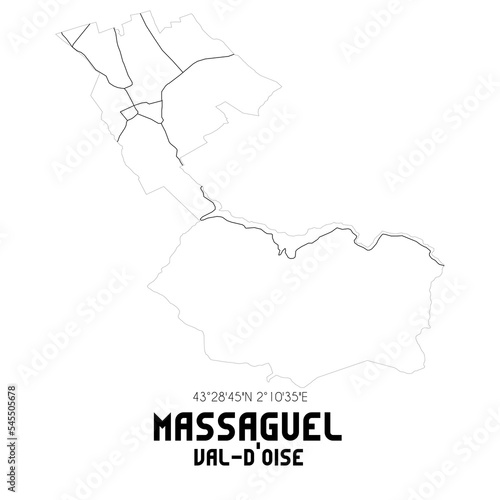 MASSAGUEL Val-d'Oise. Minimalistic street map with black and white lines.