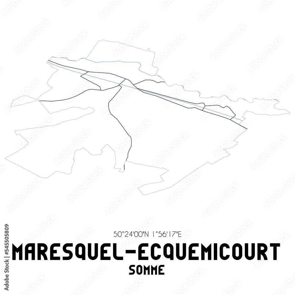 MARESQUEL-ECQUEMICOURT Somme. Minimalistic street map with black and white lines.