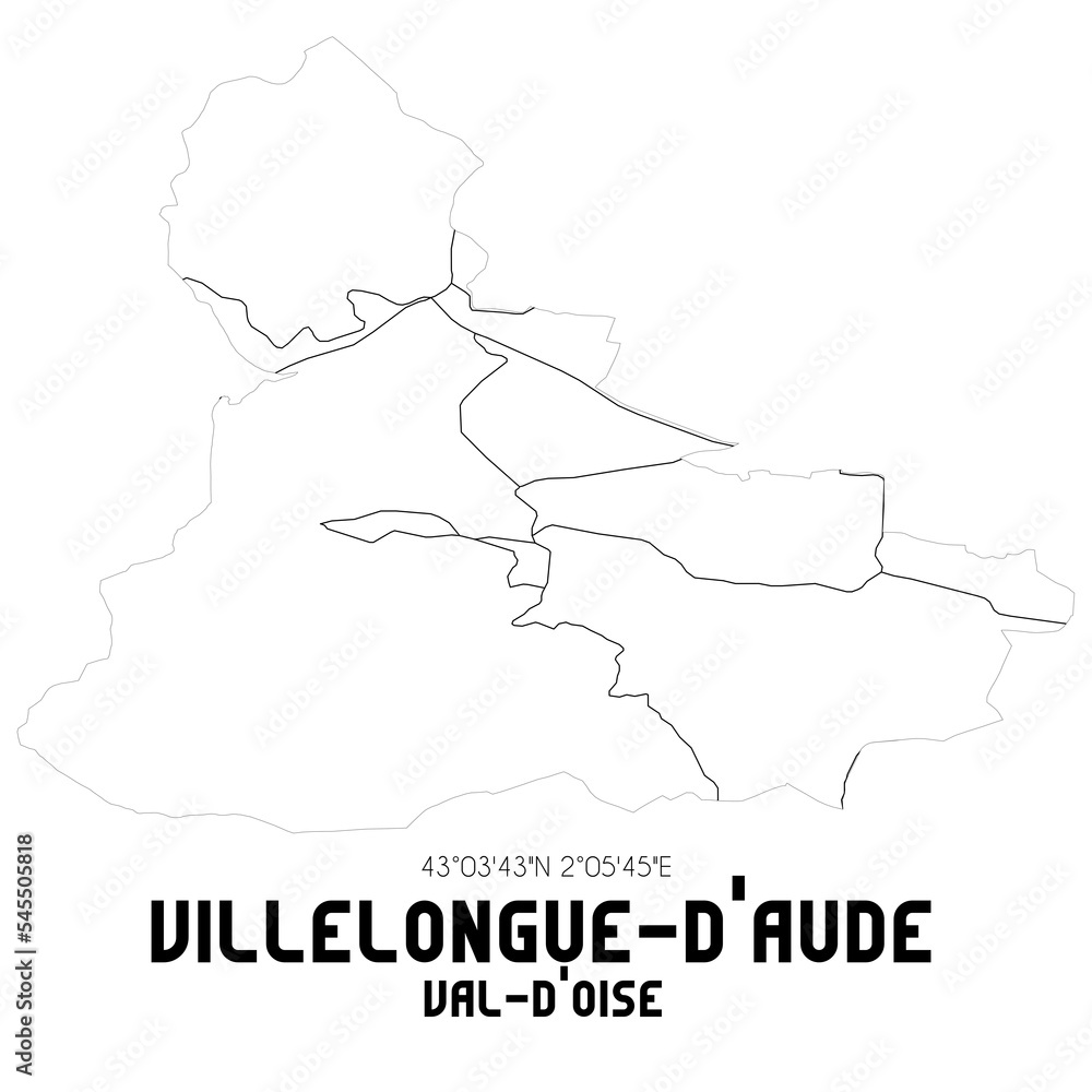 VILLELONGUE-D'AUDE Val-d'Oise. Minimalistic street map with black and white lines.