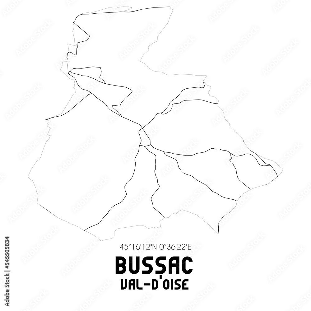 BUSSAC Val-d'Oise. Minimalistic street map with black and white lines.