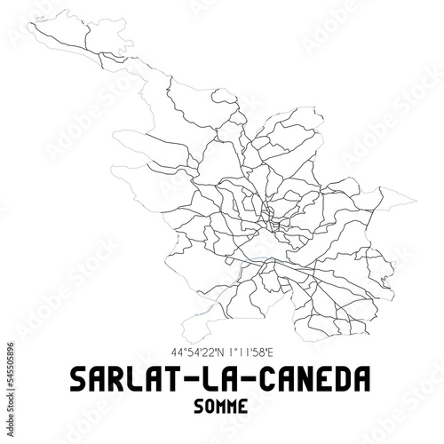 SARLAT-LA-CANEDA Somme. Minimalistic street map with black and white lines.