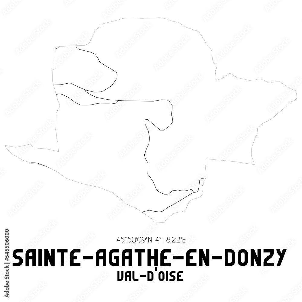 SAINTE-AGATHE-EN-DONZY Val-d'Oise. Minimalistic street map with black and white lines. SAINTE-AGATHE-EN-DONZY Val-d'Oise. Minimalistic street map with black and white lines.
