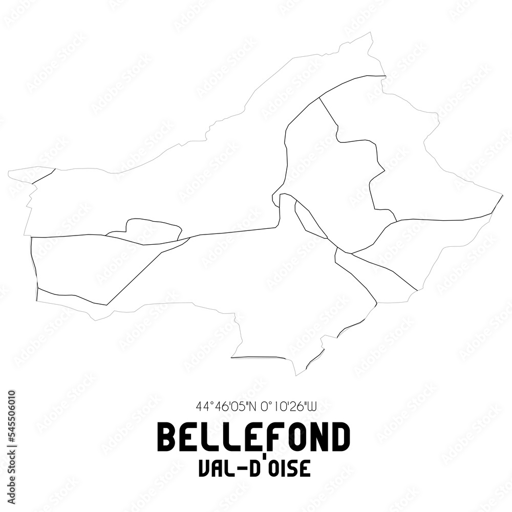 BELLEFOND Val-d'Oise. Minimalistic street map with black and white lines.