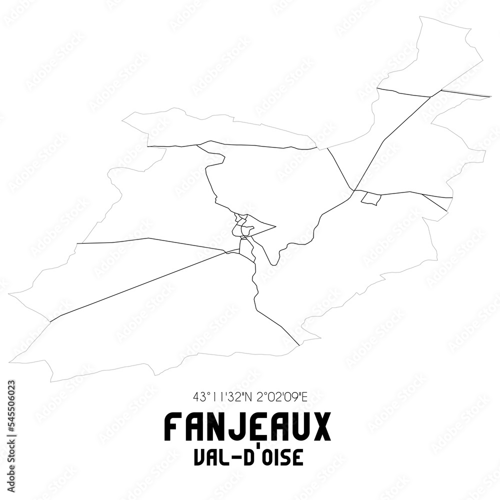FANJEAUX Val-d'Oise. Minimalistic street map with black and white lines. FANJEAUX Val-d'Oise. Minimalistic street map with black and white lines.