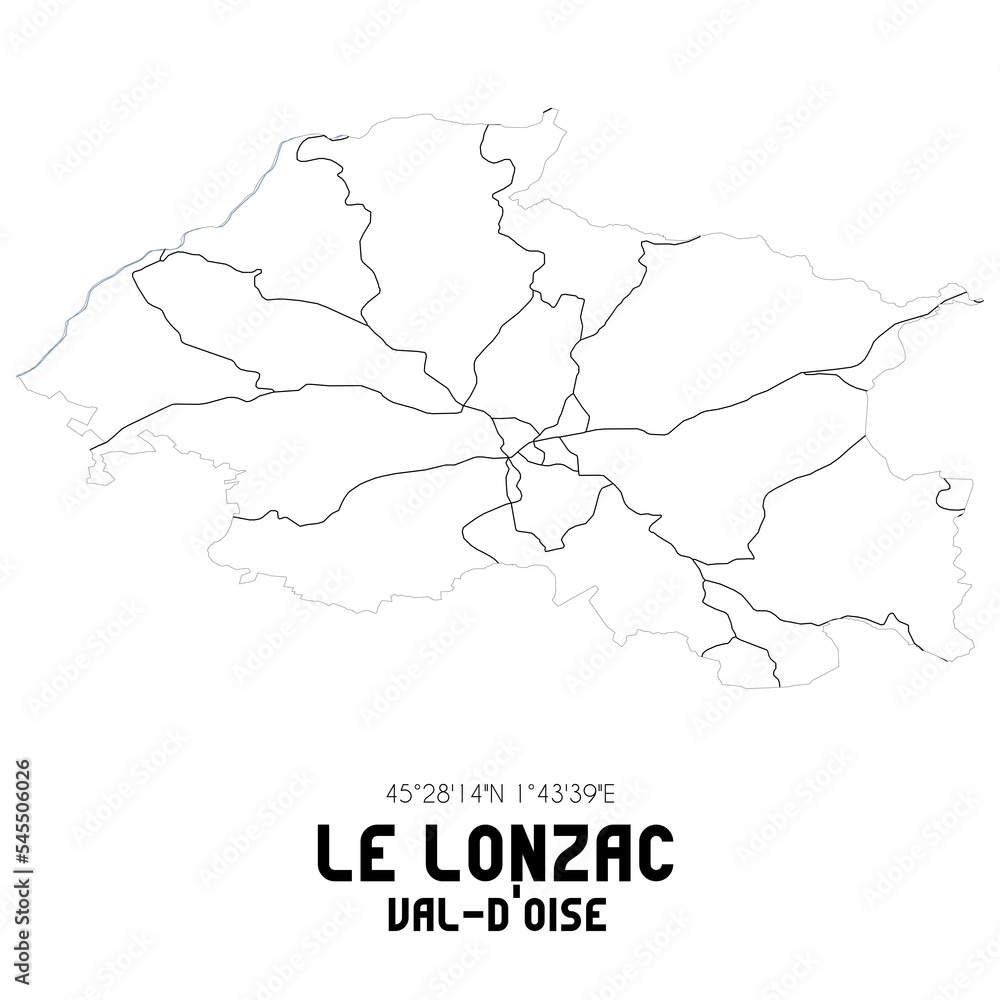 LE LONZAC Val-d'Oise. Minimalistic street map with black and white lines.