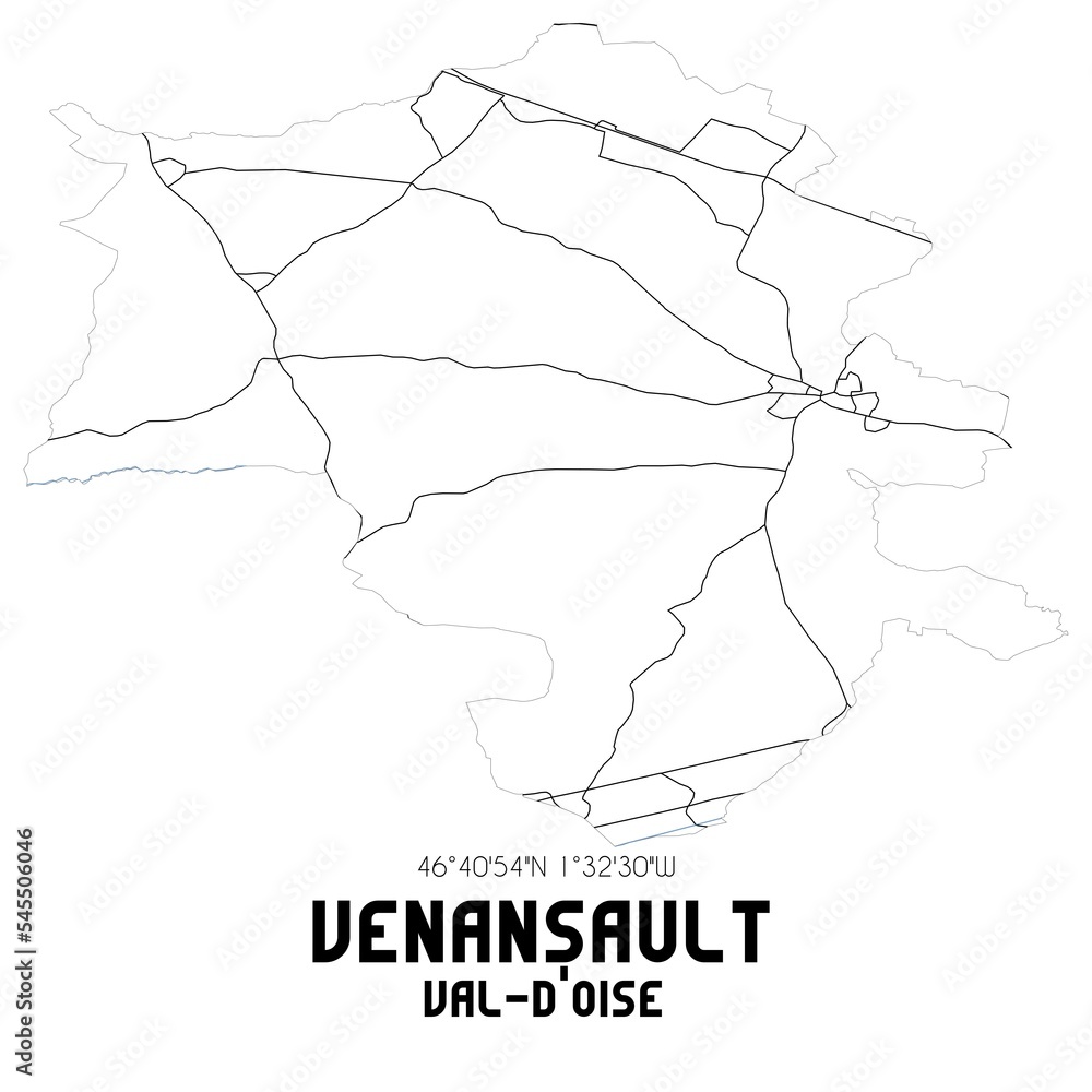 VENANSAULT Val-d'Oise. Minimalistic street map with black and white lines.