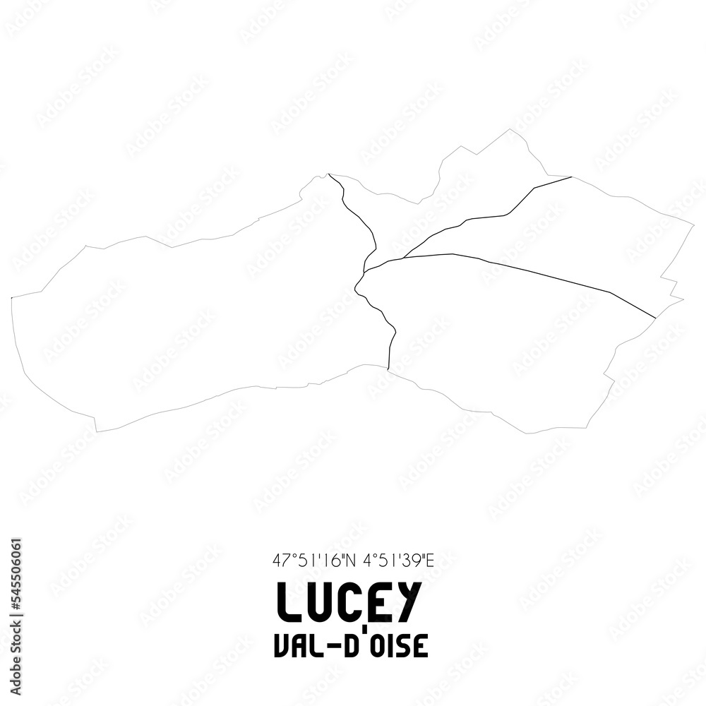 LUCEY Val-d'Oise. Minimalistic street map with black and white lines. LUCEY Val-d'Oise. Minimalistic street map with black and white lines.