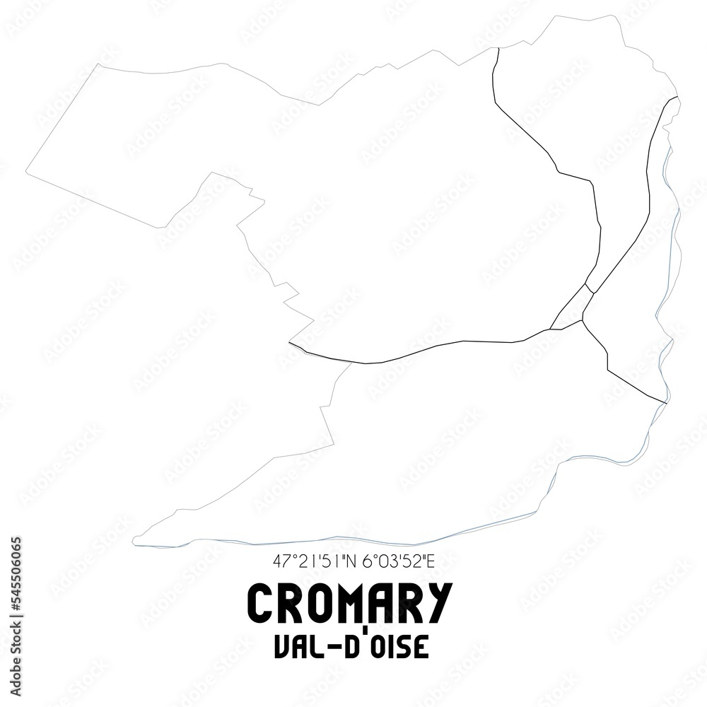CROMARY Val-d'Oise. Minimalistic street map with black and white lines.