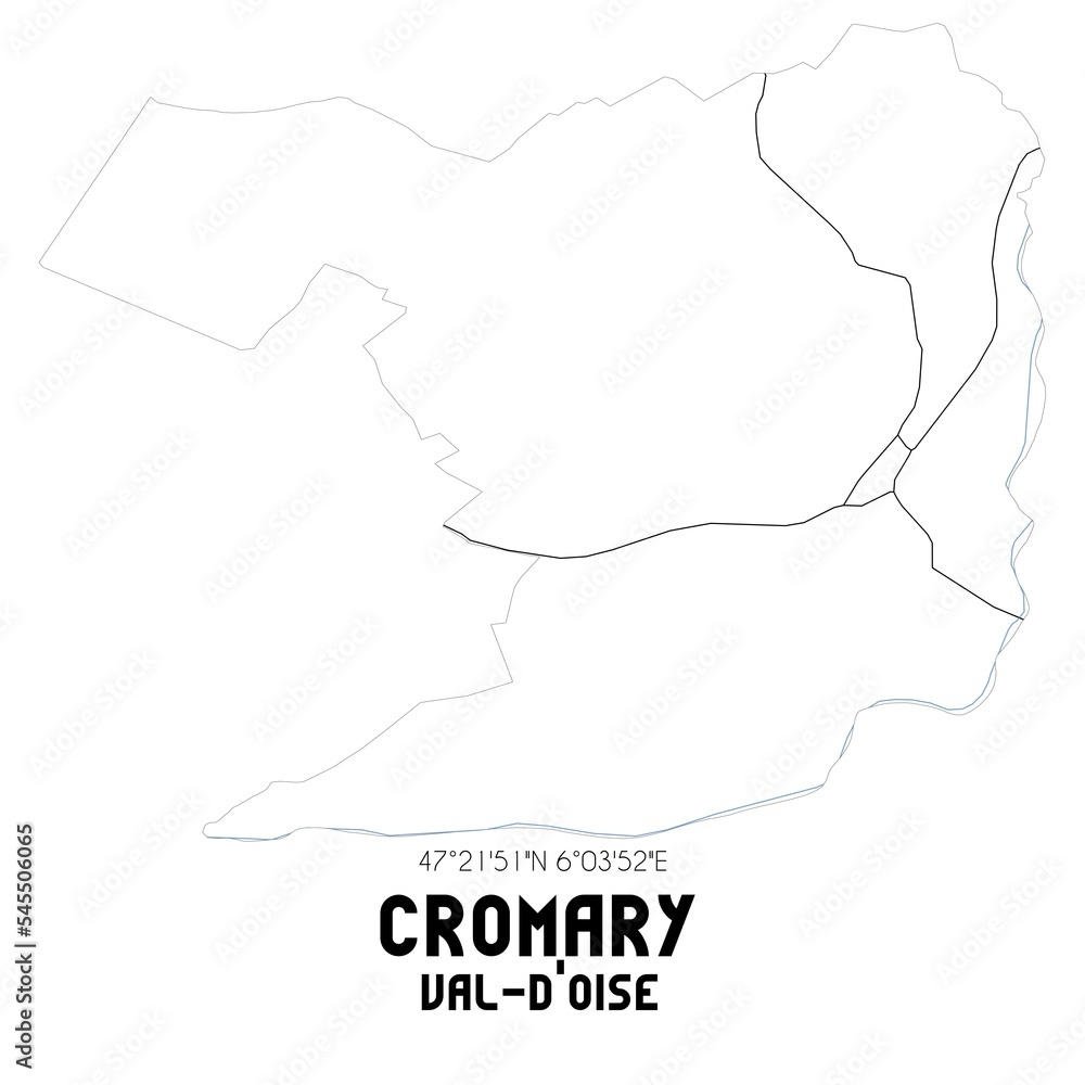 CROMARY Val-d'Oise. Minimalistic street map with black and white lines. CROMARY Val-d'Oise. Minimalistic street map with black and white lines.