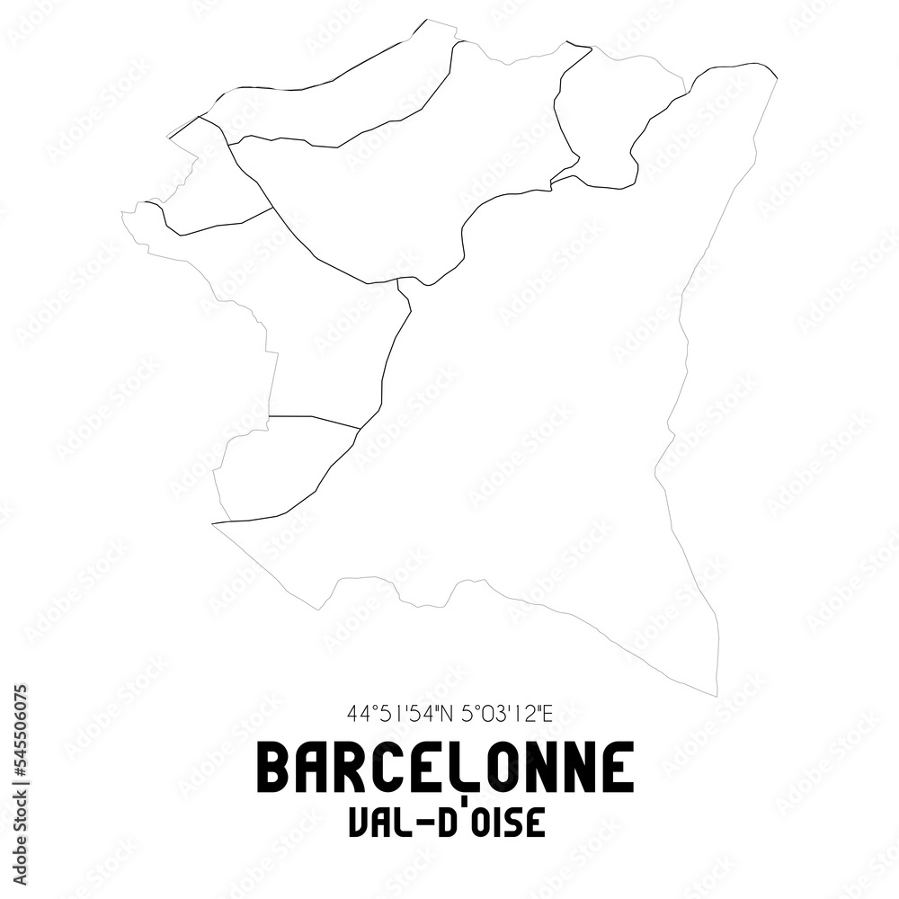 BARCELONNE Val-d'Oise. Minimalistic street map with black and white lines.