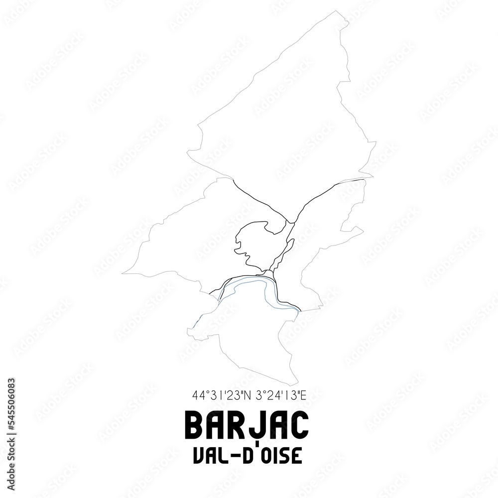 BARJAC Val-d'Oise. Minimalistic street map with black and white lines. BARJAC Val-d'Oise. Minimalistic street map with black and white lines.