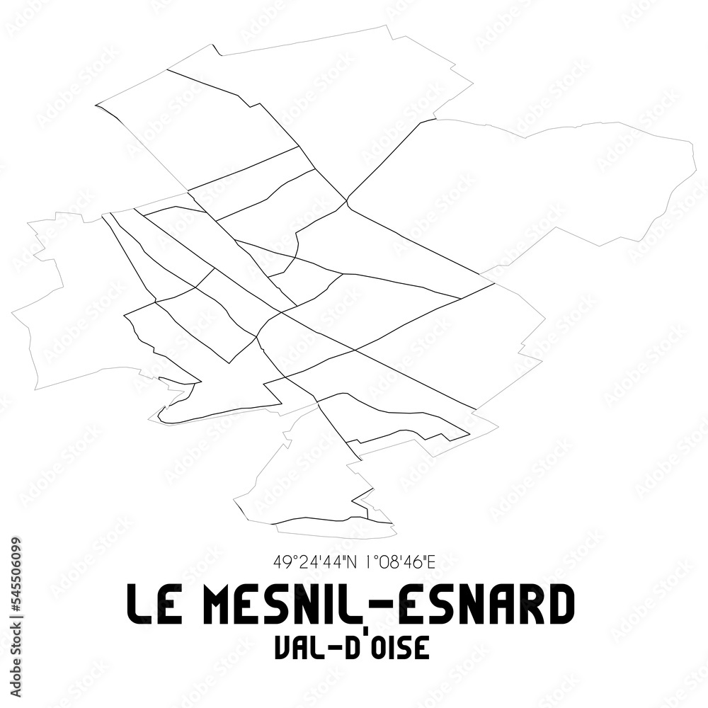 Obraz premium LE MESNIL-ESNARD Val-d'Oise. Minimalistic street map with black and white lines.