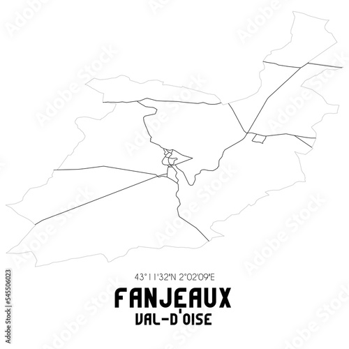FANJEAUX Val-d Oise. Minimalistic street map with black and white lines.
