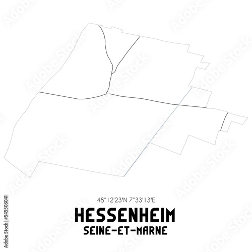 HESSENHEIM Seine-et-Marne. Minimalistic street map with black and white lines.