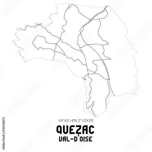 QUEZAC Val-d Oise. Minimalistic street map with black and white lines.