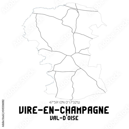 VIRE-EN-CHAMPAGNE Val-d'Oise. Minimalistic street map with black and white lines.