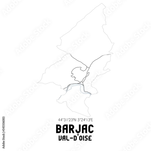 BARJAC Val-d Oise. Minimalistic street map with black and white lines.