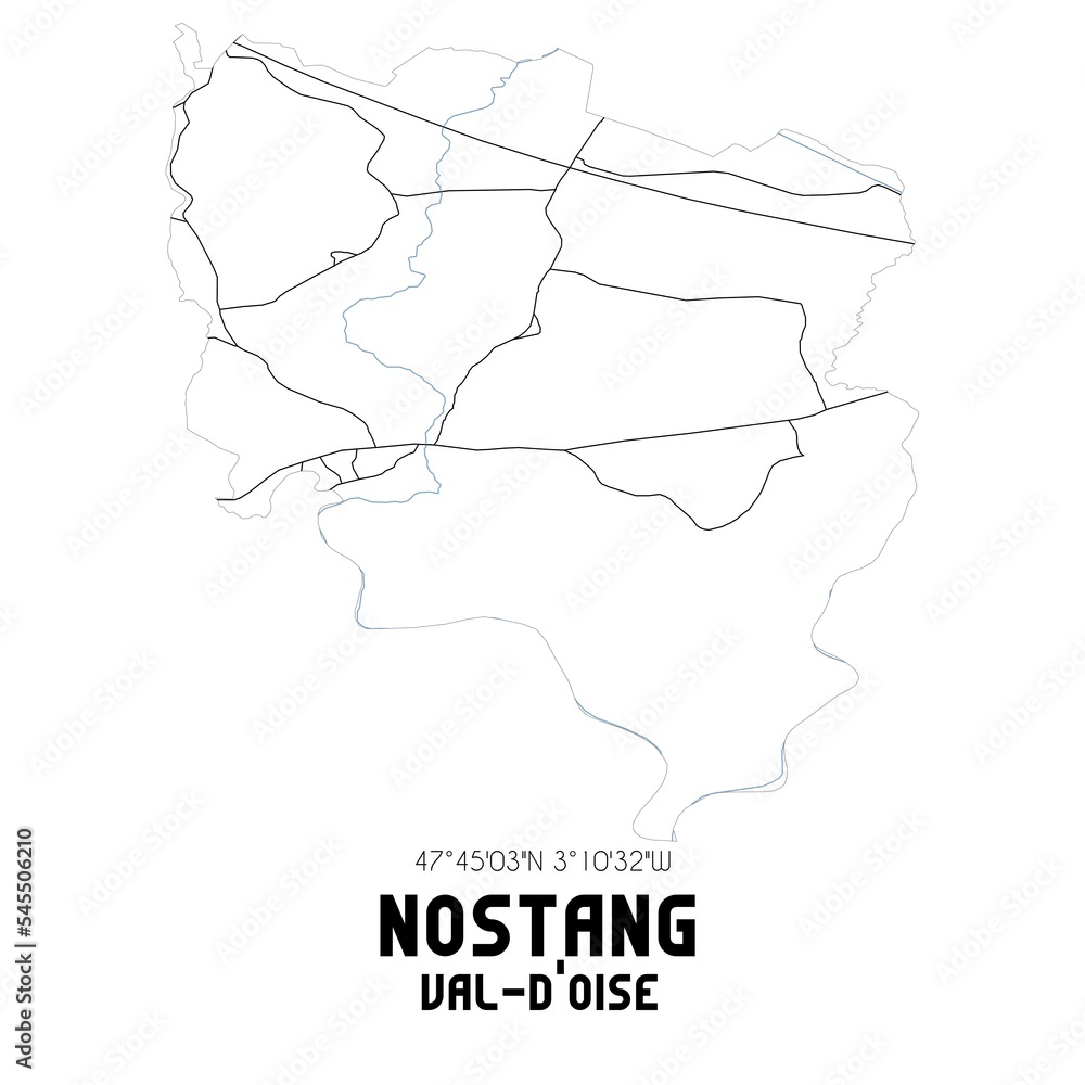 NOSTANG Val-d'Oise. Minimalistic street map with black and white lines. NOSTANG Val-d'Oise. Minimalistic street map with black and white lines.