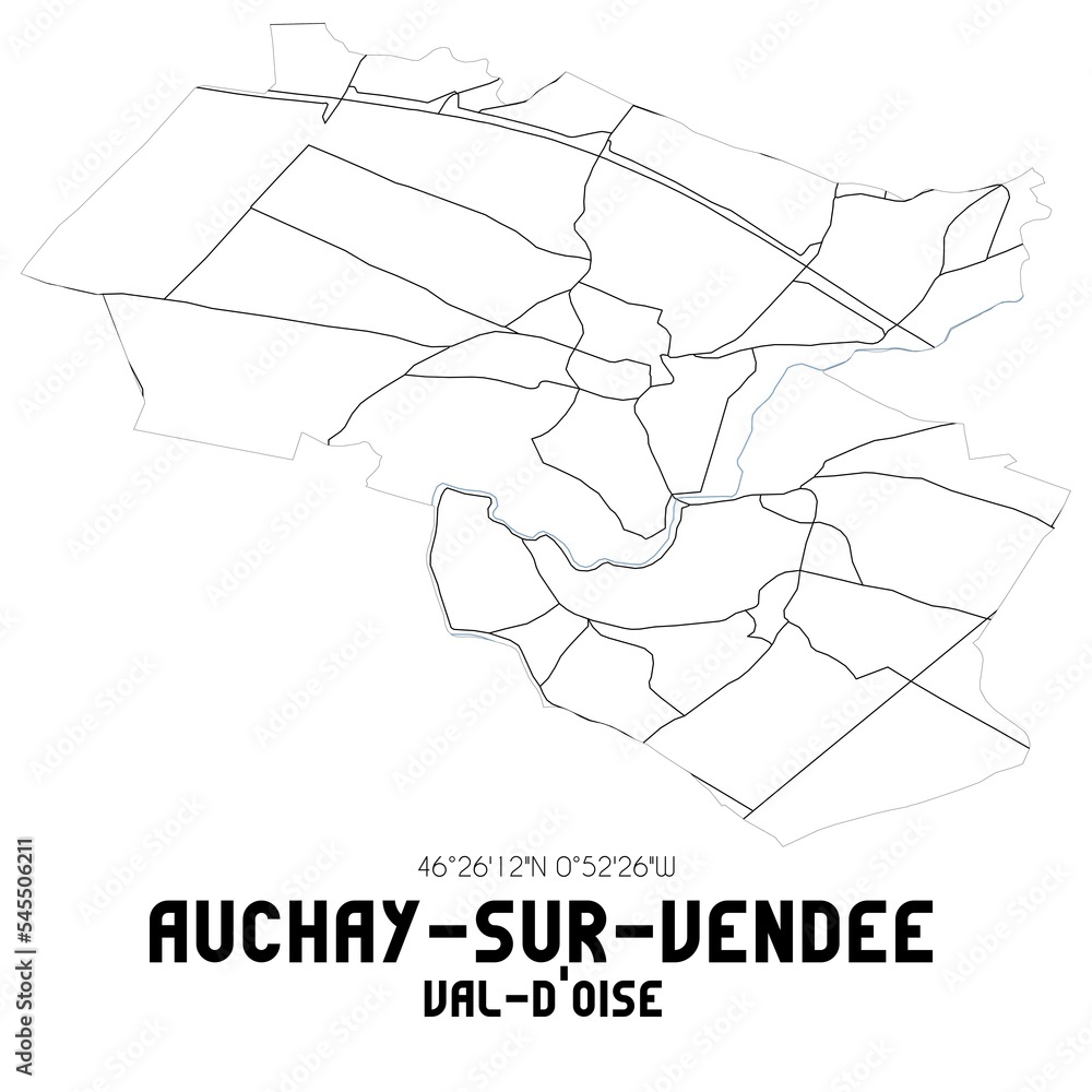 AUCHAY-SUR-VENDEE Val-d'Oise. Minimalistic street map with black and white lines. AUCHAY-SUR-VENDEE Val-d'Oise. Minimalistic street map with black and white lines.