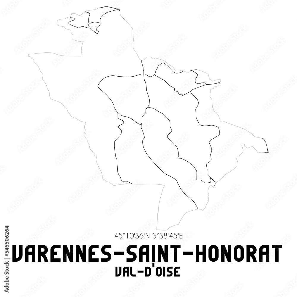 VARENNES-SAINT-HONORAT Val-d'Oise. Minimalistic street map with black and white lines.