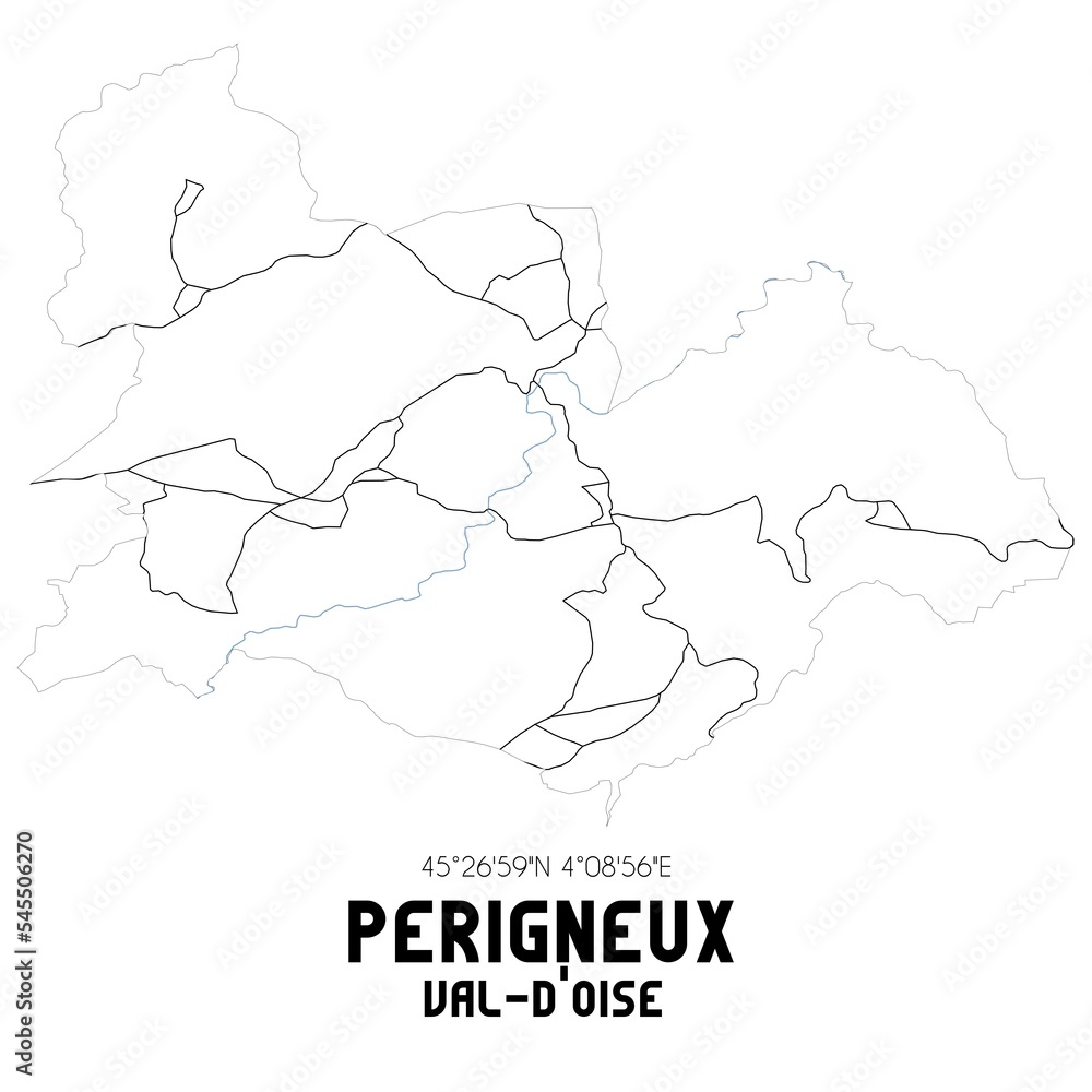PERIGNEUX Val-d'Oise. Minimalistic street map with black and white lines.