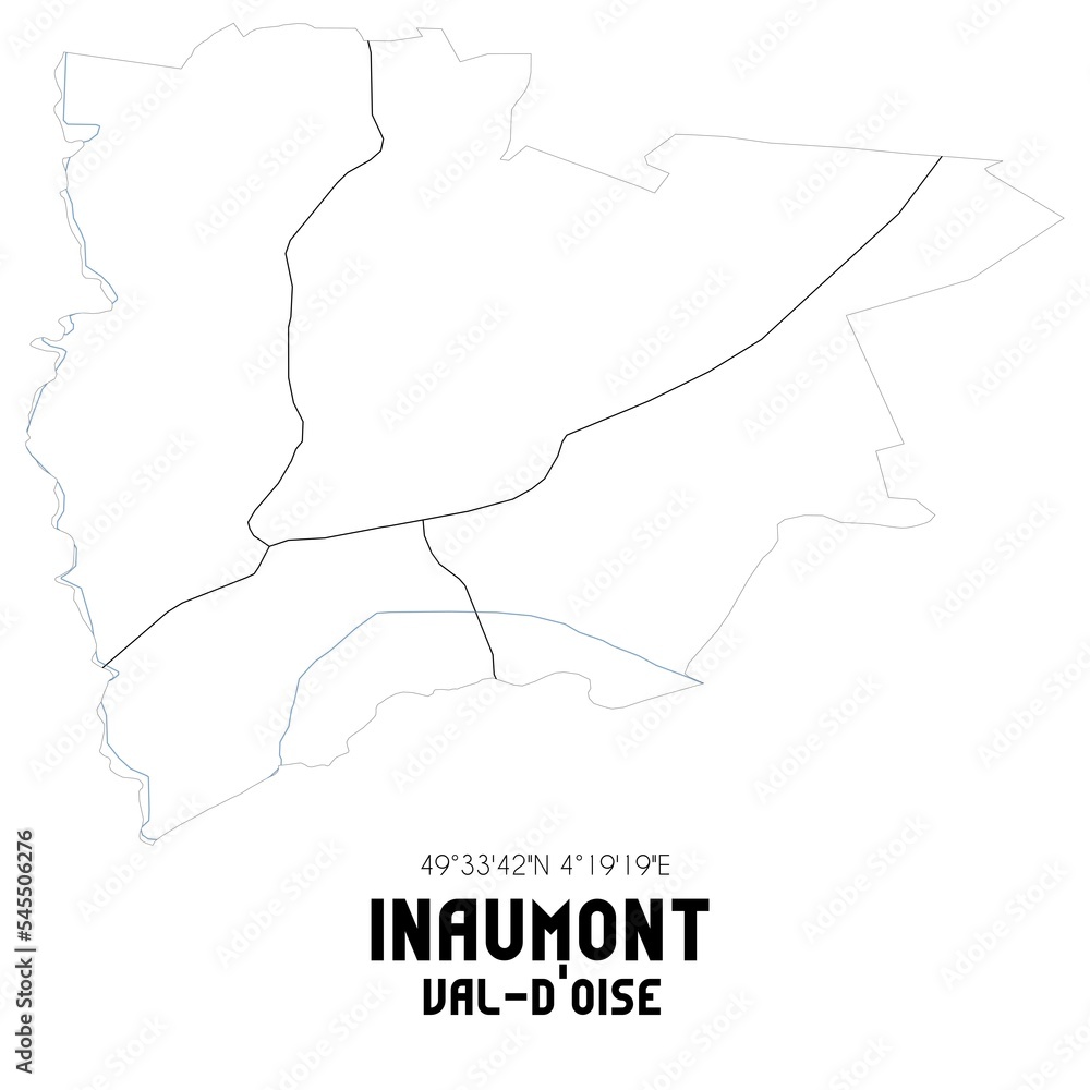 INAUMONT Val-d'Oise. Minimalistic street map with black and white lines.