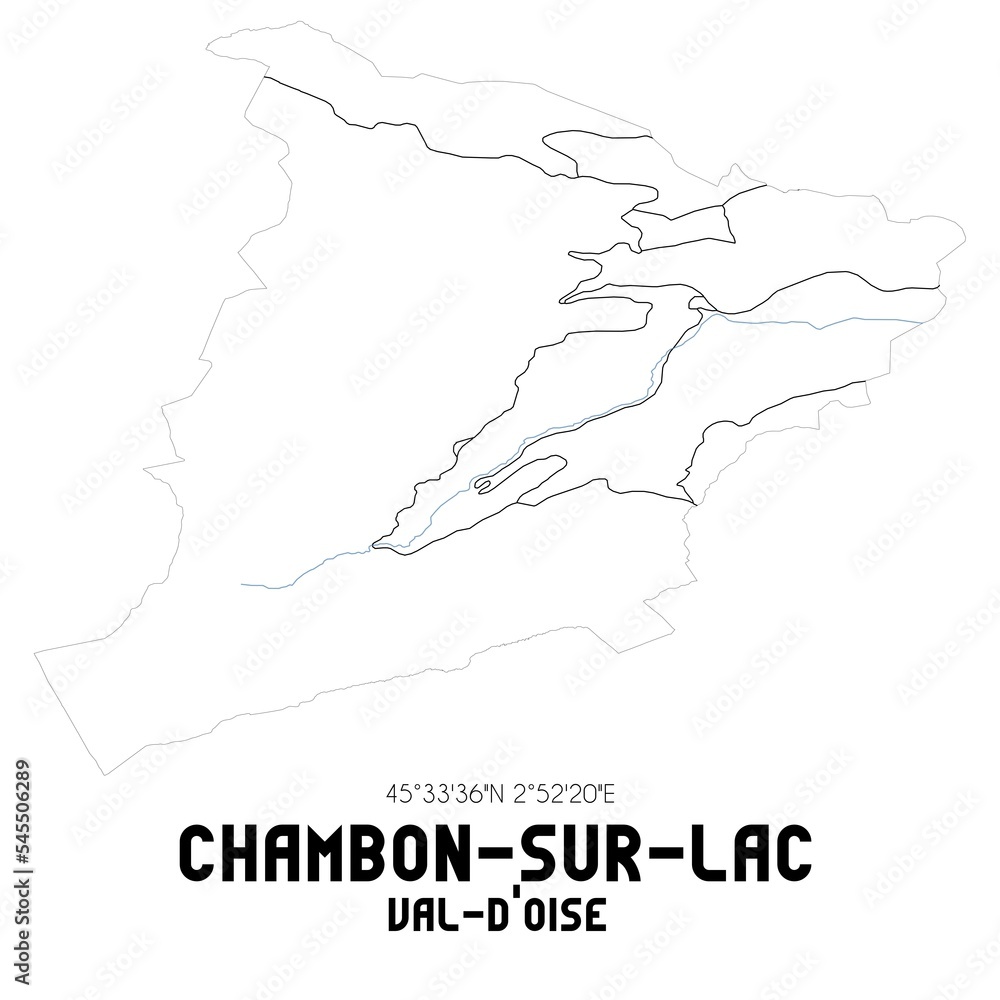 CHAMBON-SUR-LAC Val-d'Oise. Minimalistic street map with black and white lines.