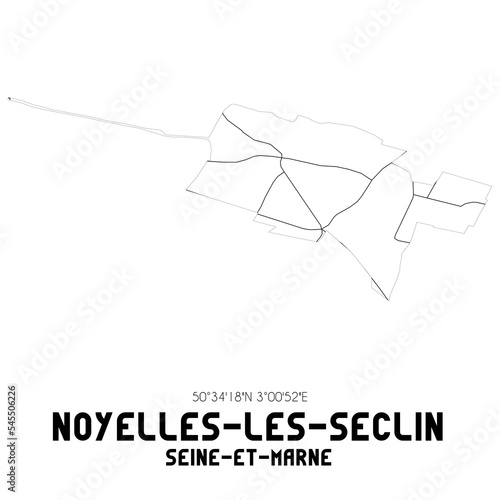 NOYELLES-LES-SECLIN Seine-et-Marne. Minimalistic street map with black and white lines.