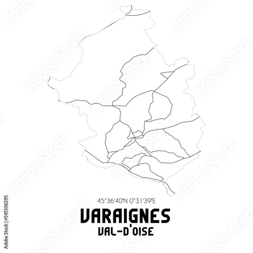 VARAIGNES Val-d'Oise. Minimalistic street map with black and white lines.
