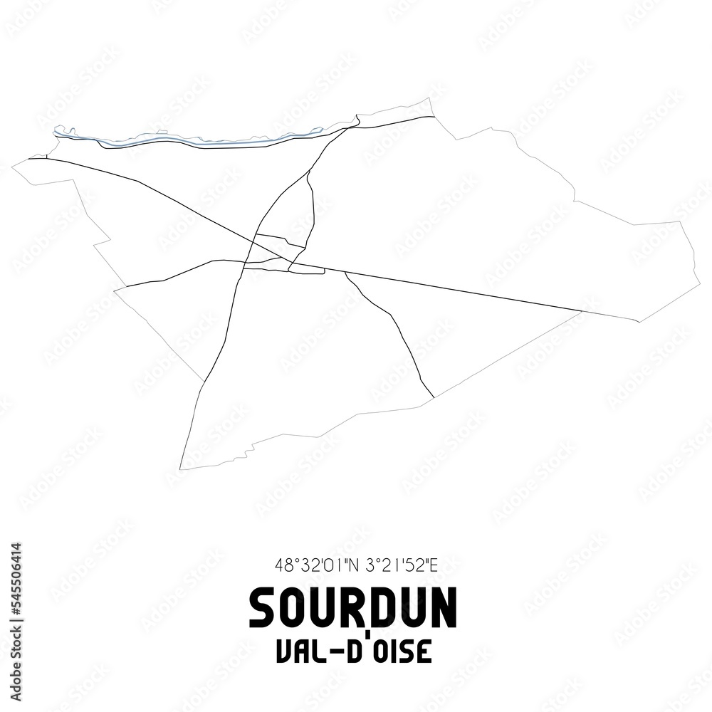SOURDUN Val-d'Oise. Minimalistic street map with black and white lines. SOURDUN Val-d'Oise. Minimalistic street map with black and white lines.